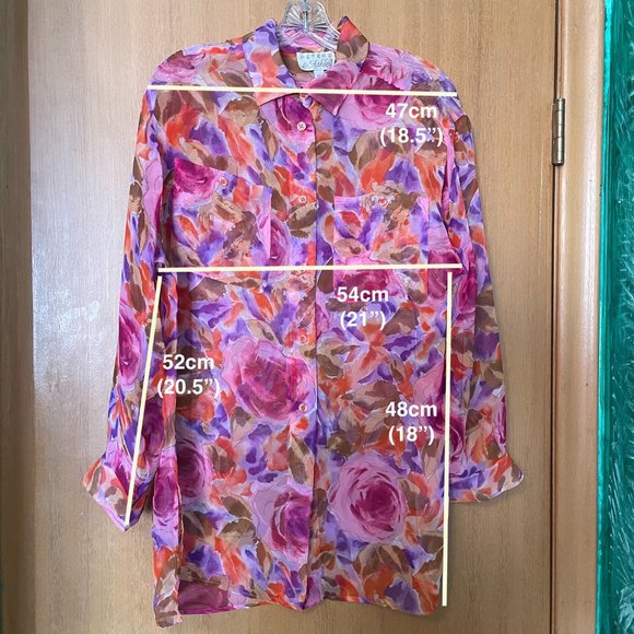 Peters & Ashley Floral Rose Pattern Sheer Button up Blouse - Picture 2 of 6
